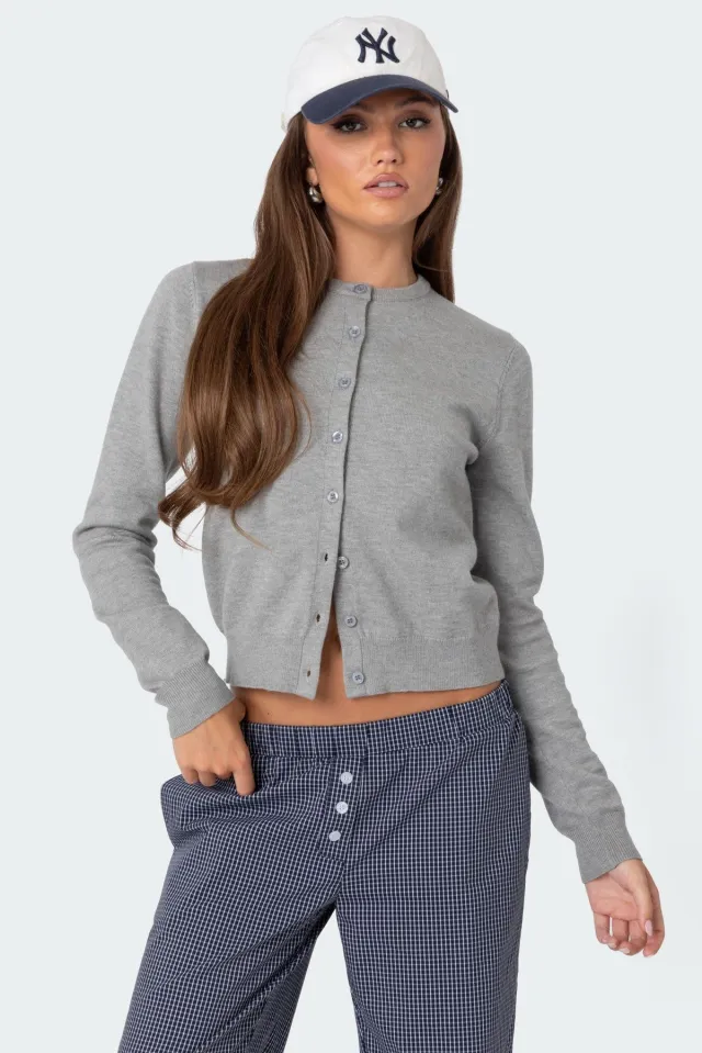 Autumn And Winter Women's Clothing Solid Color Buttons Cardigan Long Sleeve Gray - Shop at LoveMi