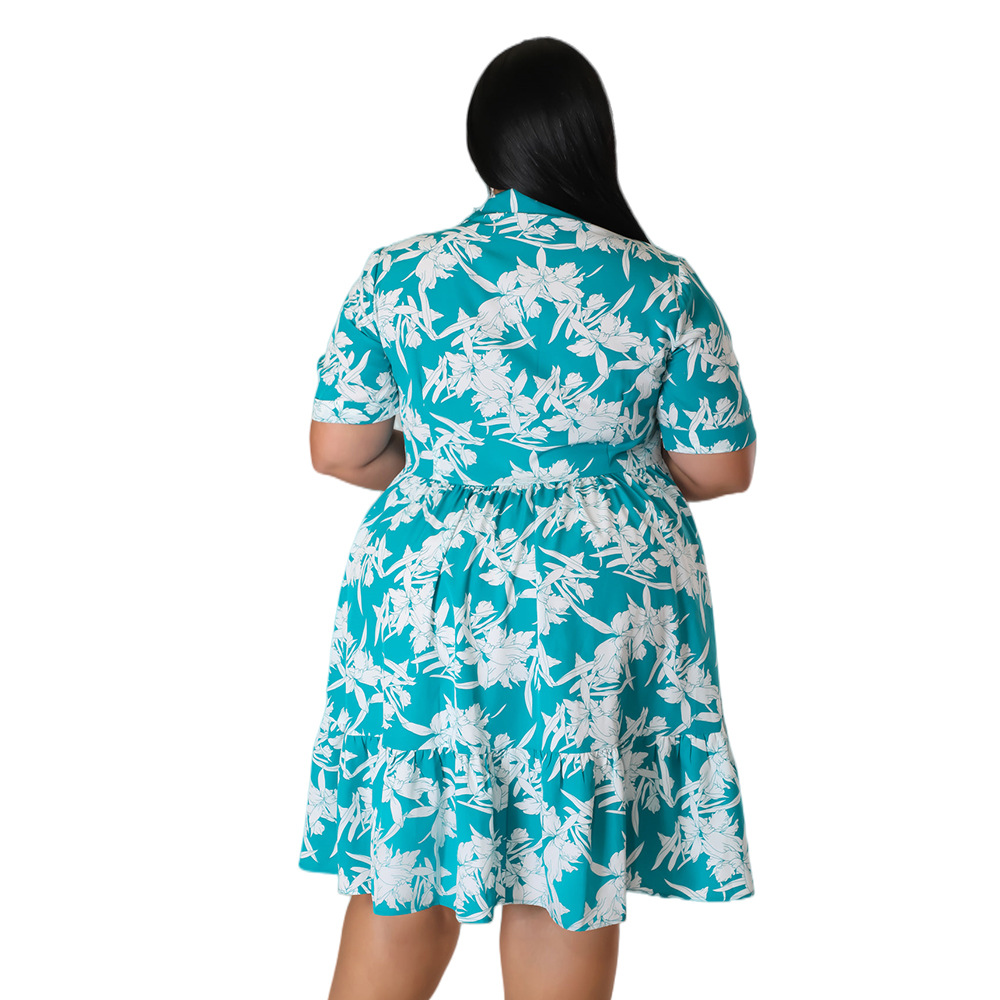 Women's Printed Short-sleeved Shirt Dress Button Casual