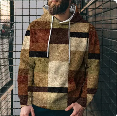 Splicing Plaid Printed Hooded Sweatshirt Yx1542 Xxl - Shop at LoveMi