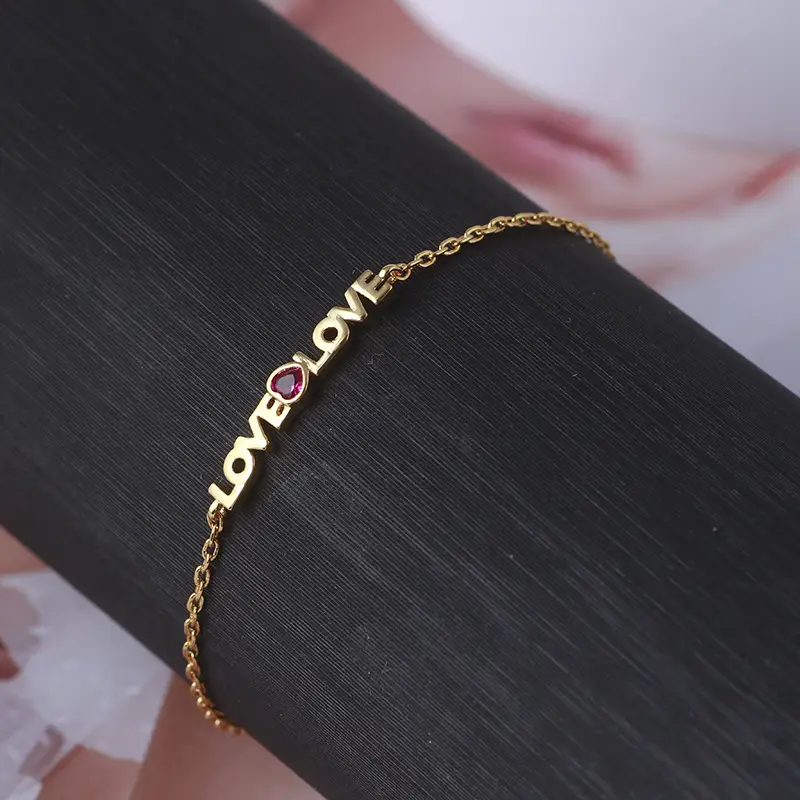 Simple Letter LOVE Rhinestone Heart Bracelet