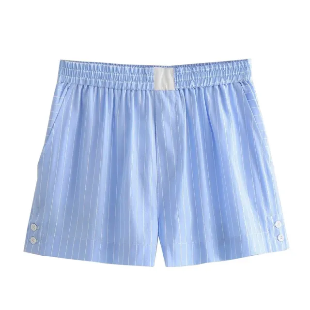Long Sleeve Contrast Color Striped Shirt Shorts 9698 Shorts - Shop at LoveMi