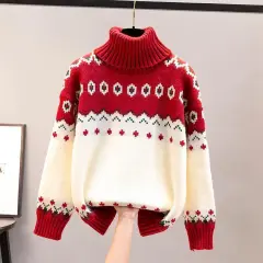 Loose Christmas Turtleneck Female Knitting Sweater - Red - View 1