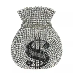 Trade Hollow Metal Purse Full Diamond Clutch - Silver - View 1