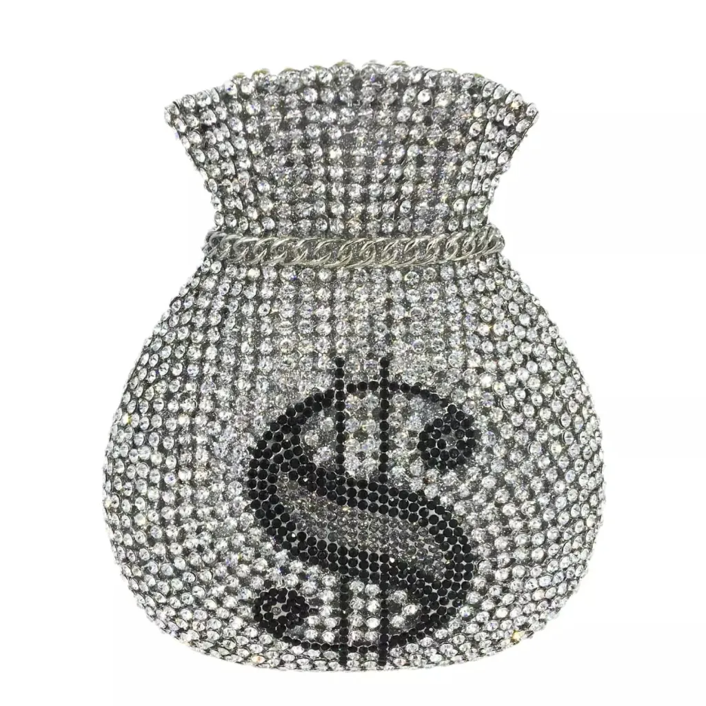 Trade Hollow Metal Purse Full Diamond Clutch - Silver