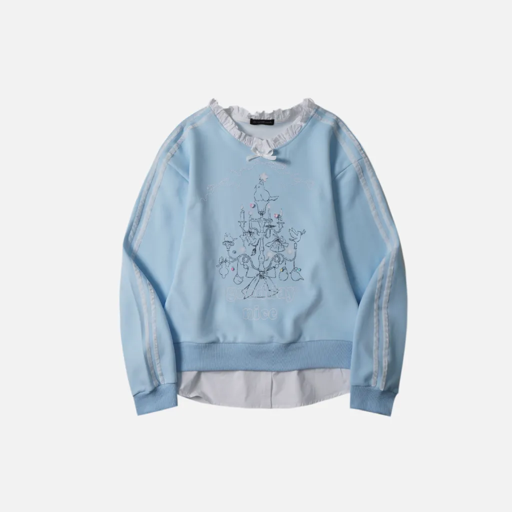 Spring Sweet Girl Cute Design Sense Loose Pullover Sweatershirt - Blue