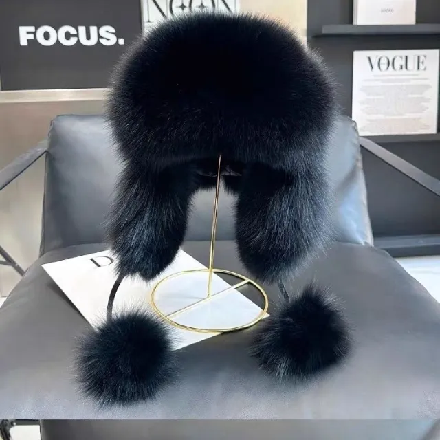 Women's Cotton Fox Fur Ushanka Slimming Black - Shop at LoveMi