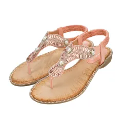 Flip Toe Sandals Round Toe Pearl Large Size For Women - Pink - View 1
