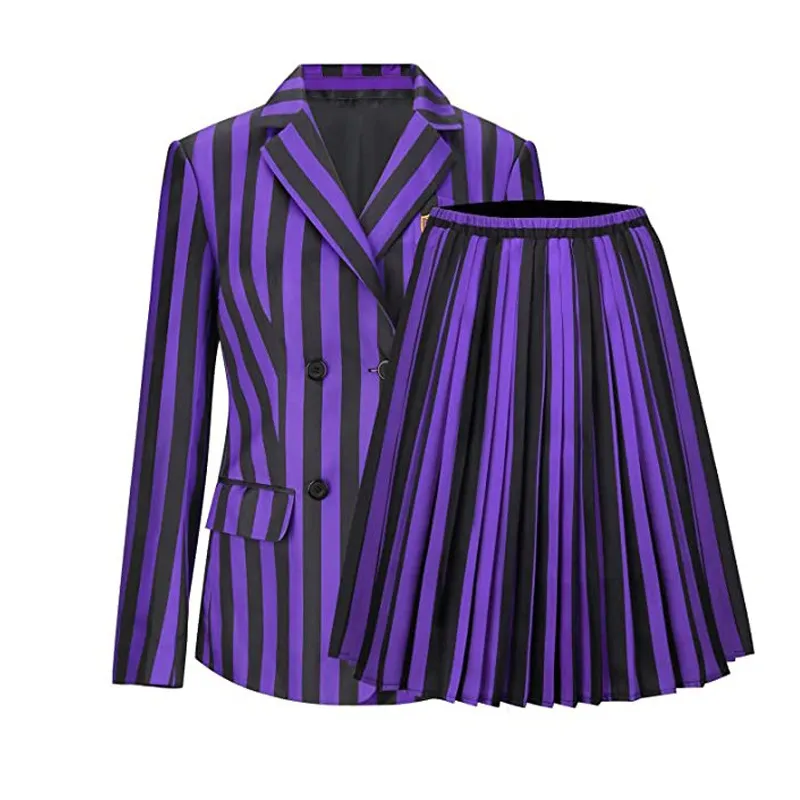 Halloween Wednesday Black Dress Cosplay Costume - Purple Adult