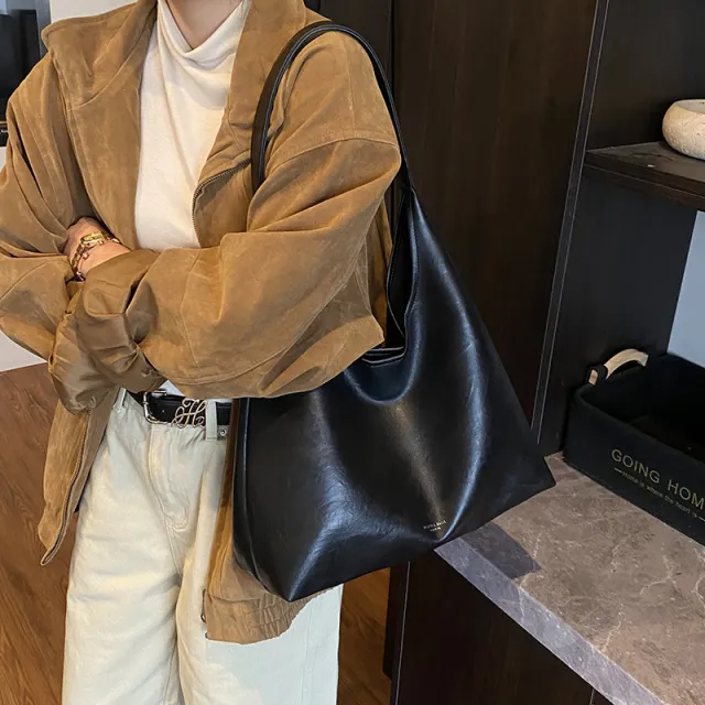 High end Large Capacity Maillard Relaxed Casual Shoulder Tote Bag Black - Shop at LoveMi