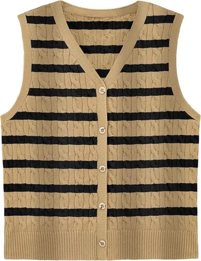 European And American Women's Fashion Sweater Vest Twisted Knitted Short Khaki Black - Shop at LoveMi