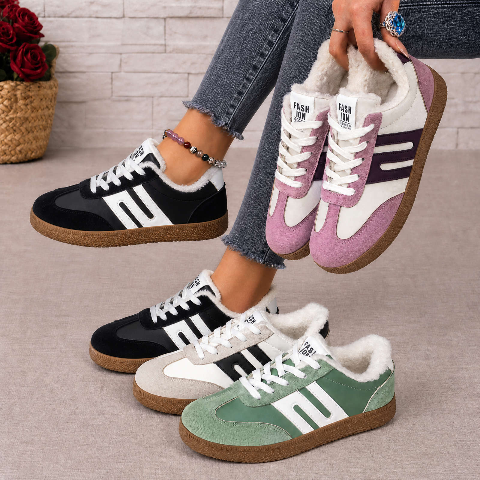 Women's Fleece-lined, Thickened Low-top German Training Shoes
