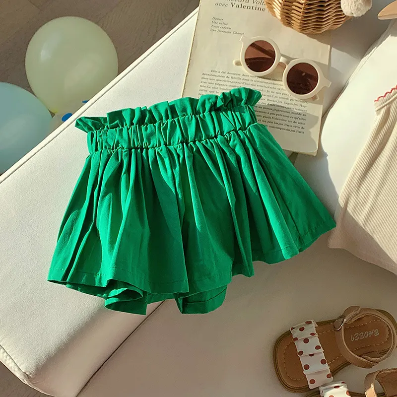 Bud Shaped Waist Cotton Women's Shorts Multi-color Woven - Green