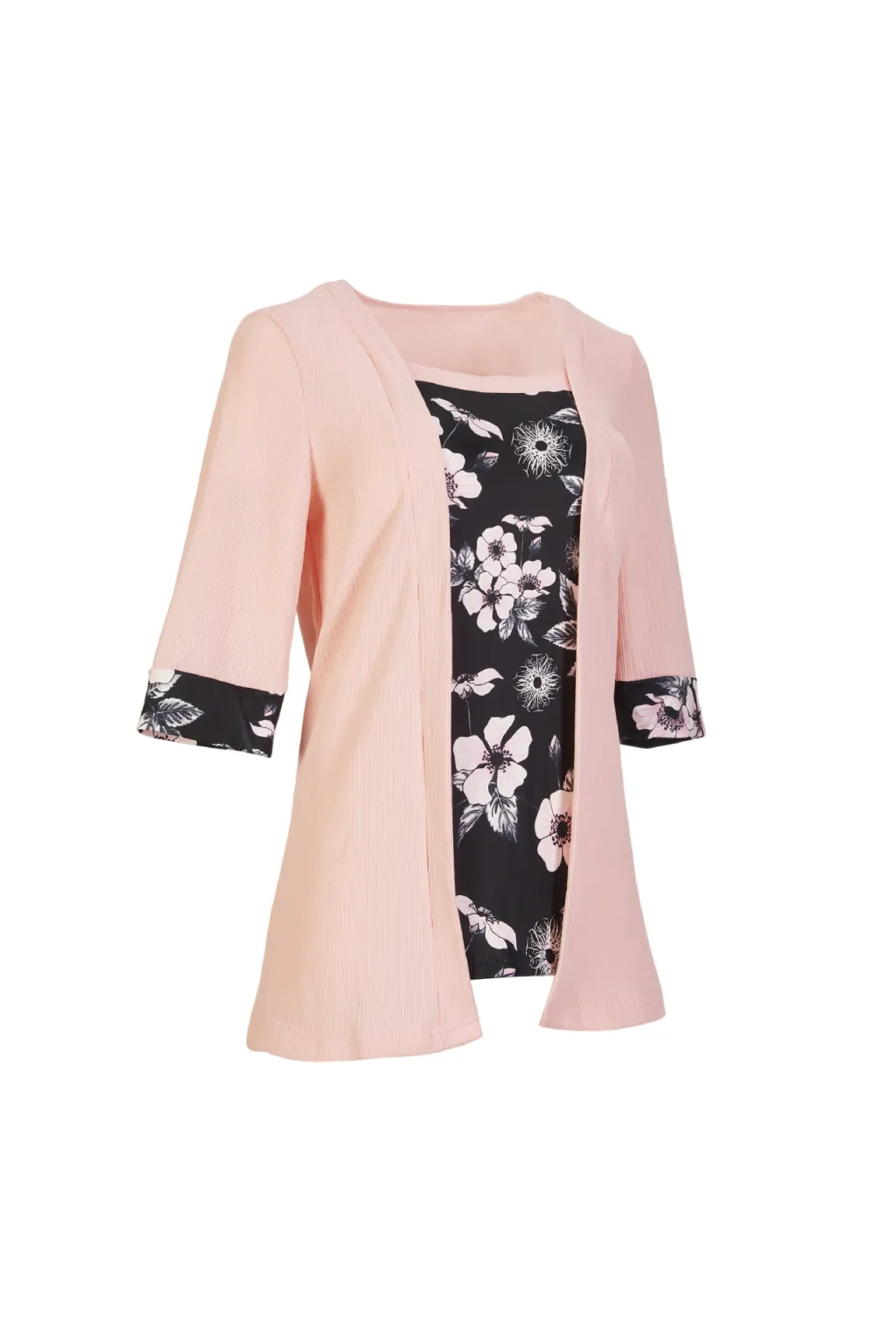 Women's Fake Two-piece Five-quarter Sleeve Printed Top T-shirt - Pink