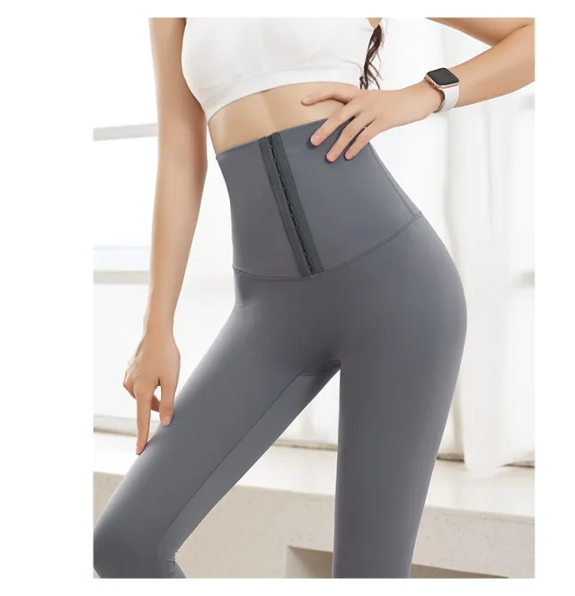 Women's Double Breasted High Waist Hip Lift Yoga Waist Girdling Belly Contraction Stretch Leggings Gray Not Fleece Lined - Shop at LoveMi