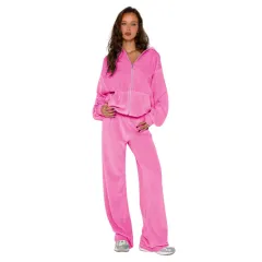 Women's New Fashion Fleece Hooded Two-Piece Set - Pink - View 1