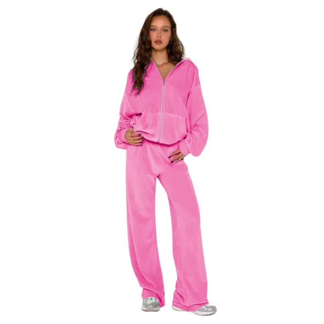 Women's New Fashion Fleece Hooded Two Piece Set Pink - Shop at LoveMi