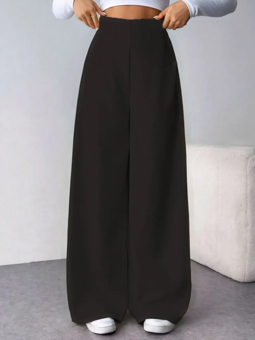 American-style Casual Suit With Wide-leg Pants - Black