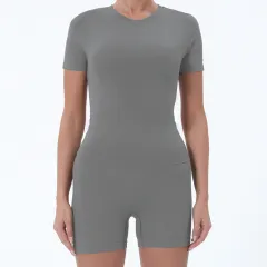 Summer Women's Yoga Clothes Suit Slim T-shirt Butt-lift Underwear - Gray - View 1