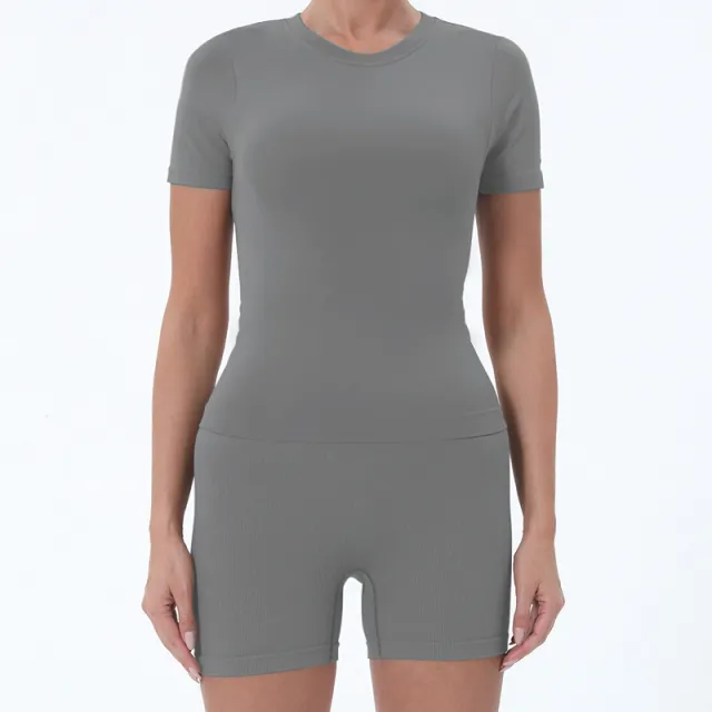 Summer Women's Yoga Clothes Suit Slim T shirt Butt lift Underwear Gray - Shop at LoveMi