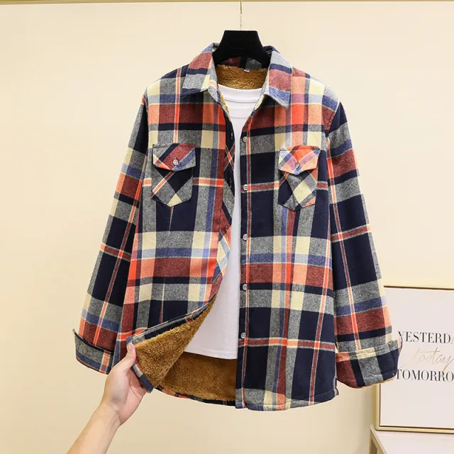 Fleece Lined Thickened Plus Size Plaid Shirt For Women W88989 4Xl - Shop at LoveMi