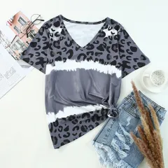 Shiying Tie-dyed Leopard Print Short Sleeve T-shirt For Women - Leopard - View 1