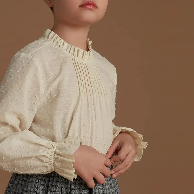 Spring Children's Clothing Polka Dot Long Sleeve Top Cute Lace