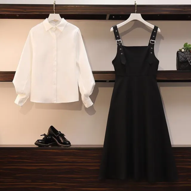 Slim fit Slimming Dress Fashion Shirt Two piece Set White Shirt Suspender Skirt - Shop at LoveMi