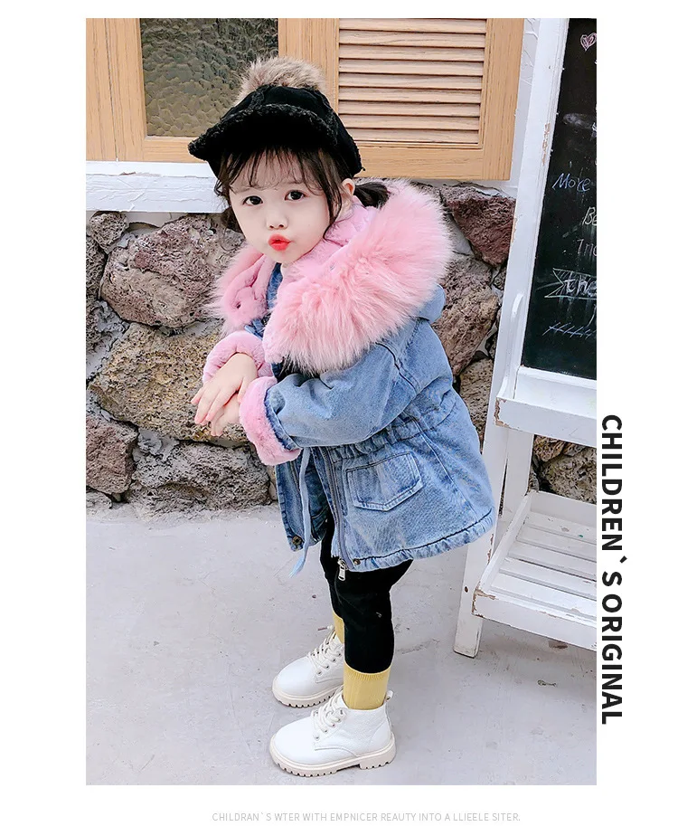 Title 15, Girls denim plus velvet jacket autumn and wint...