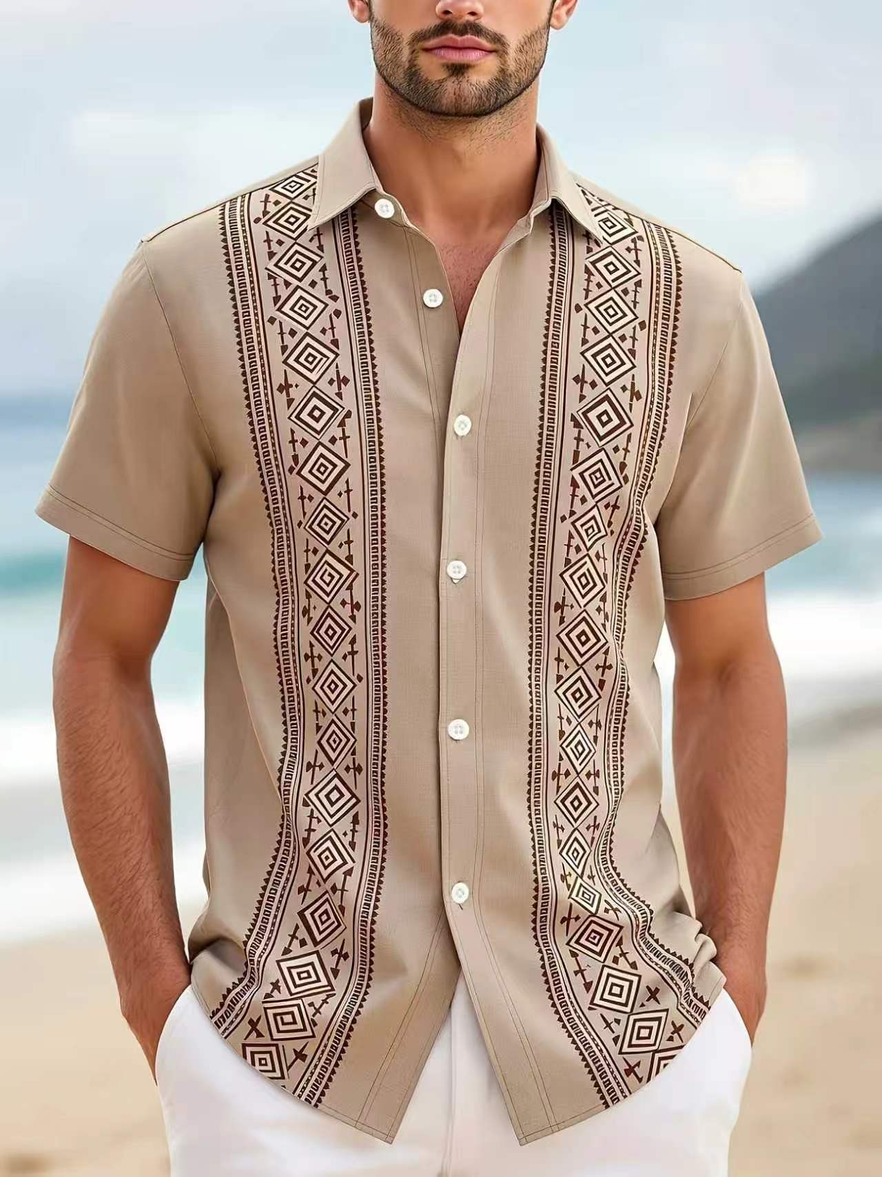 Striped Smart Casual Men’s Short Sleeve Shirt, 3 D Print