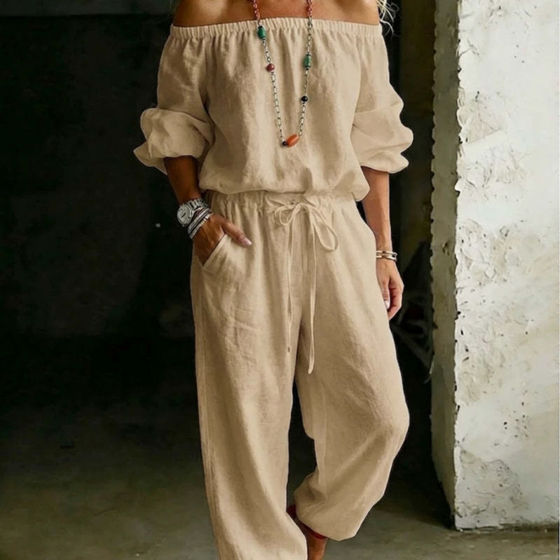 One-shoulder Top And Casual Drawstring Jogger Pants Jumpsuit Set — foto 4