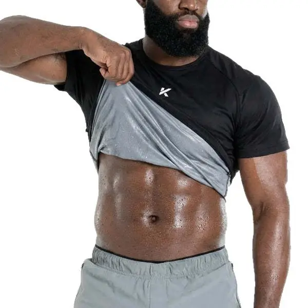 Mens Crew-neck Sweat Suit Tight-fitting Tummy-control Top