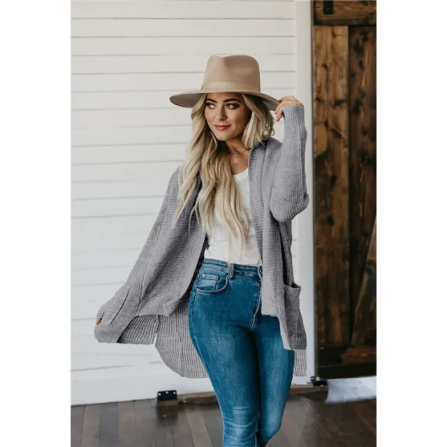 Long Sleeve Multi color Plus Size Double Bag Cardigan Sweater Blue - Shop at LoveMi