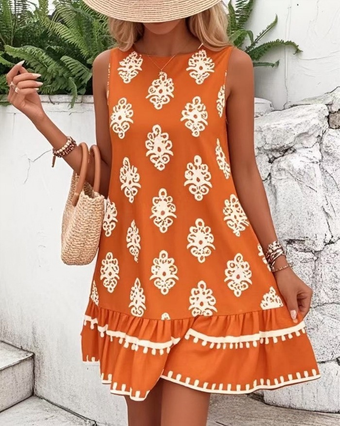 Women's Elegant Printed V neck A Line Skirt Red - Shop at LoveMi