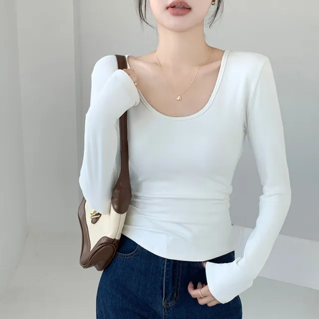 Big U neck Bottoming Shirt Brushed Inner Wear T shirt White - Shop at LoveMi