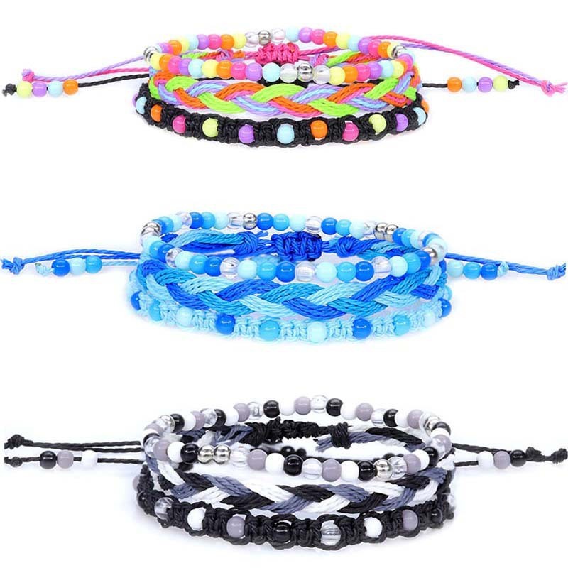 Three Piece Waterproof Wax Thread Woven Bracelet Set