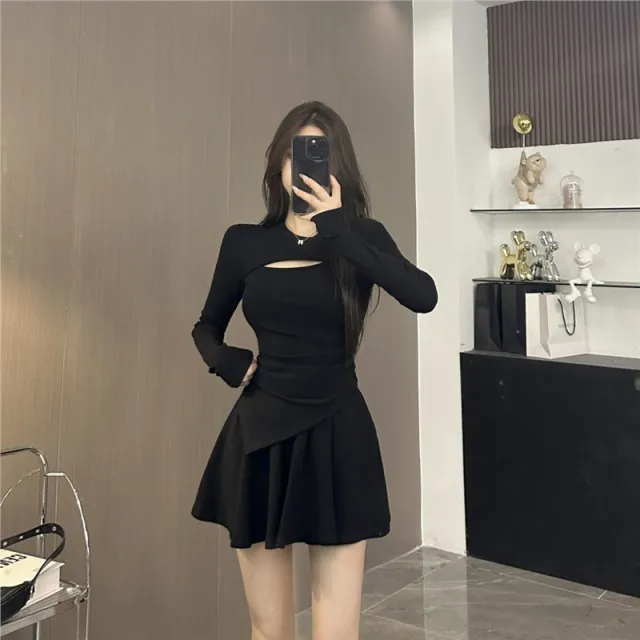 Top Paired With A Pleated Sheath Skirt Black - Shop at LoveMi