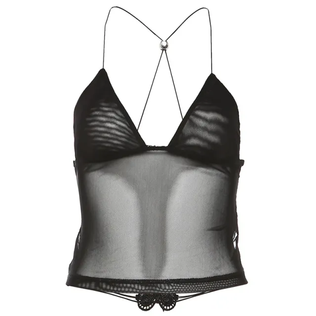 Sexy Butterfly Lace Up Mesh Backless Skinny Inner Match Small Sling Black - Shop at LoveMi