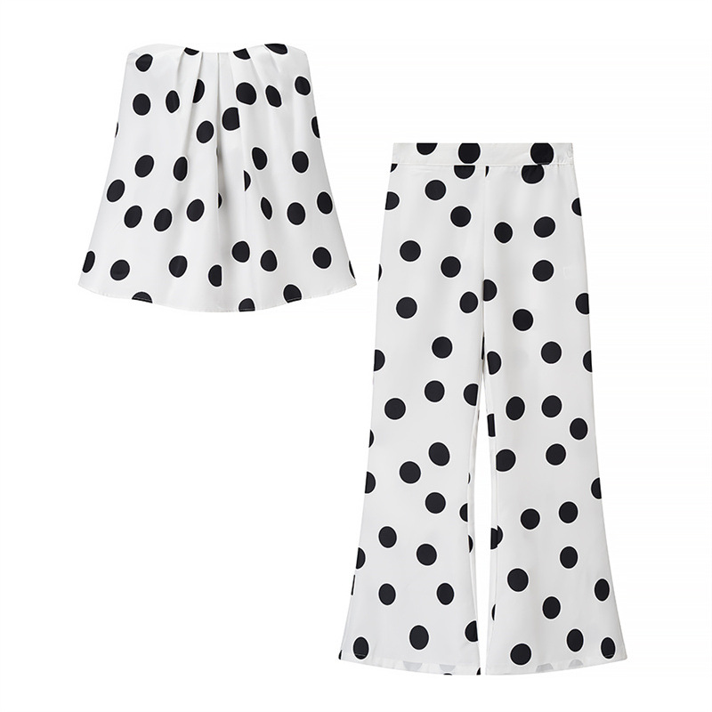 Fashionable Stylish New High Waist Polka-dot Top Pants Polka Dot Printing Suit