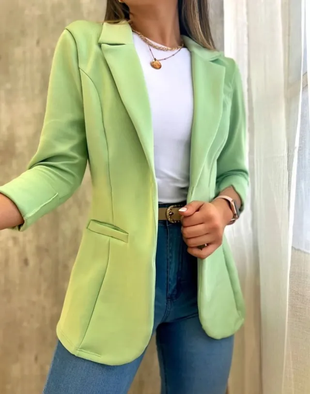 Solid Color Minimalist Long Sleeve Blazer Collar Coat Green - Shop at LoveMi