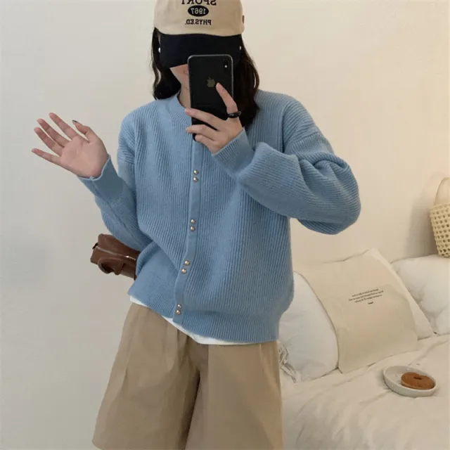Korean Style Women's Long Sleeve Sweater Coat Blue - Shop at LoveMi