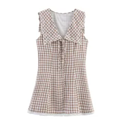 European And American Style Flat Lapel Small Plaid Short Dress - View 1
