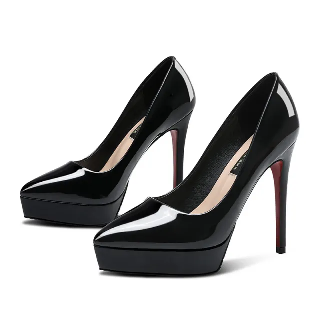 Stiletto Heel 10cm Pointed toe Waterproof Platform Pumps Small Size Black - Shop at LoveMi