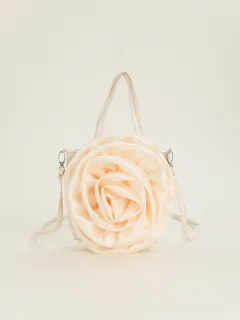 Satin Satin Three-dimensional Rose Flower Shape Portable Crossbody Party Wedding Female Dinner Bag - Beige - View 1