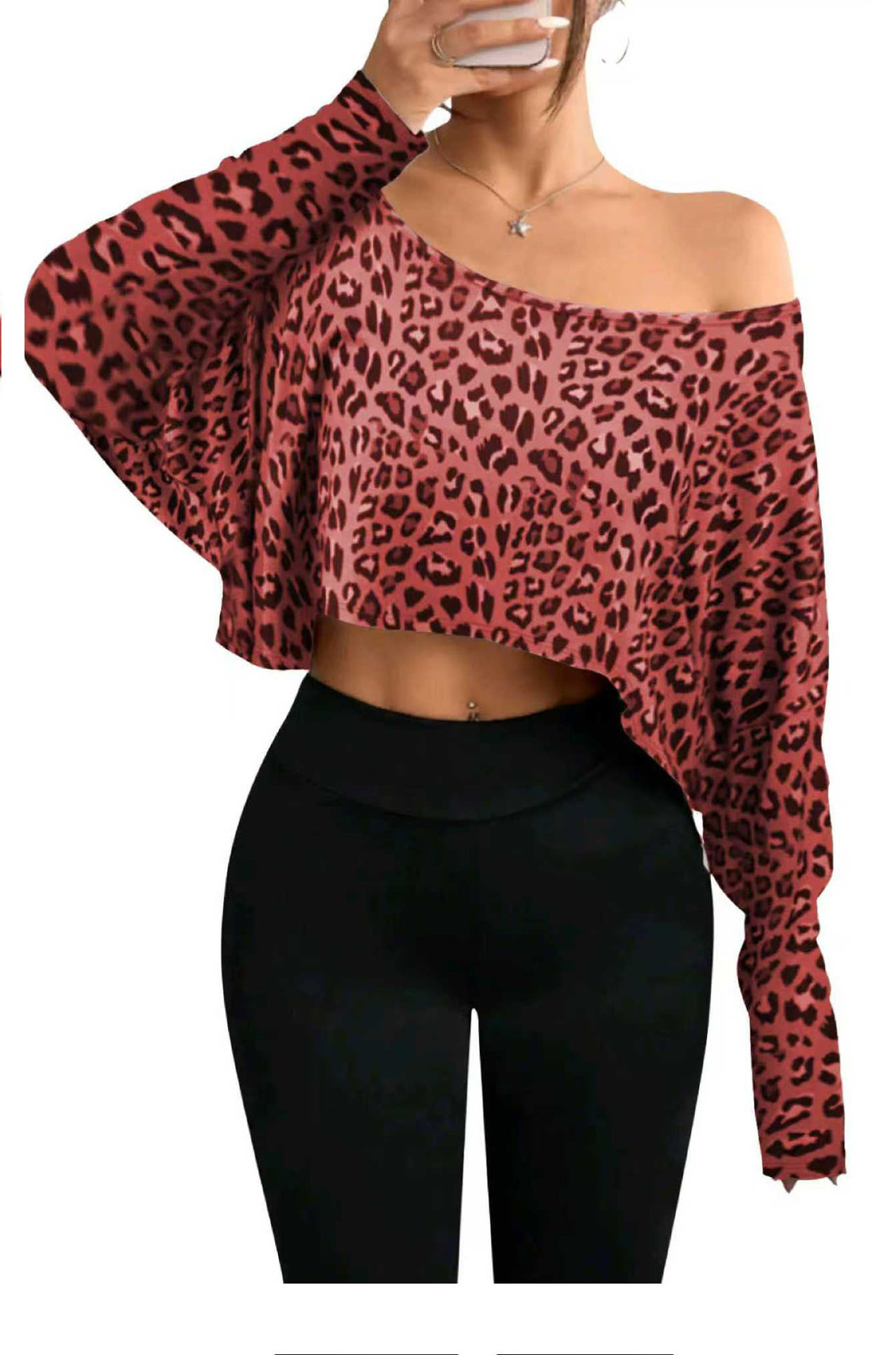 Women's Fashionable And Elegant Off-shoulder Leopard-print Top - Image 8