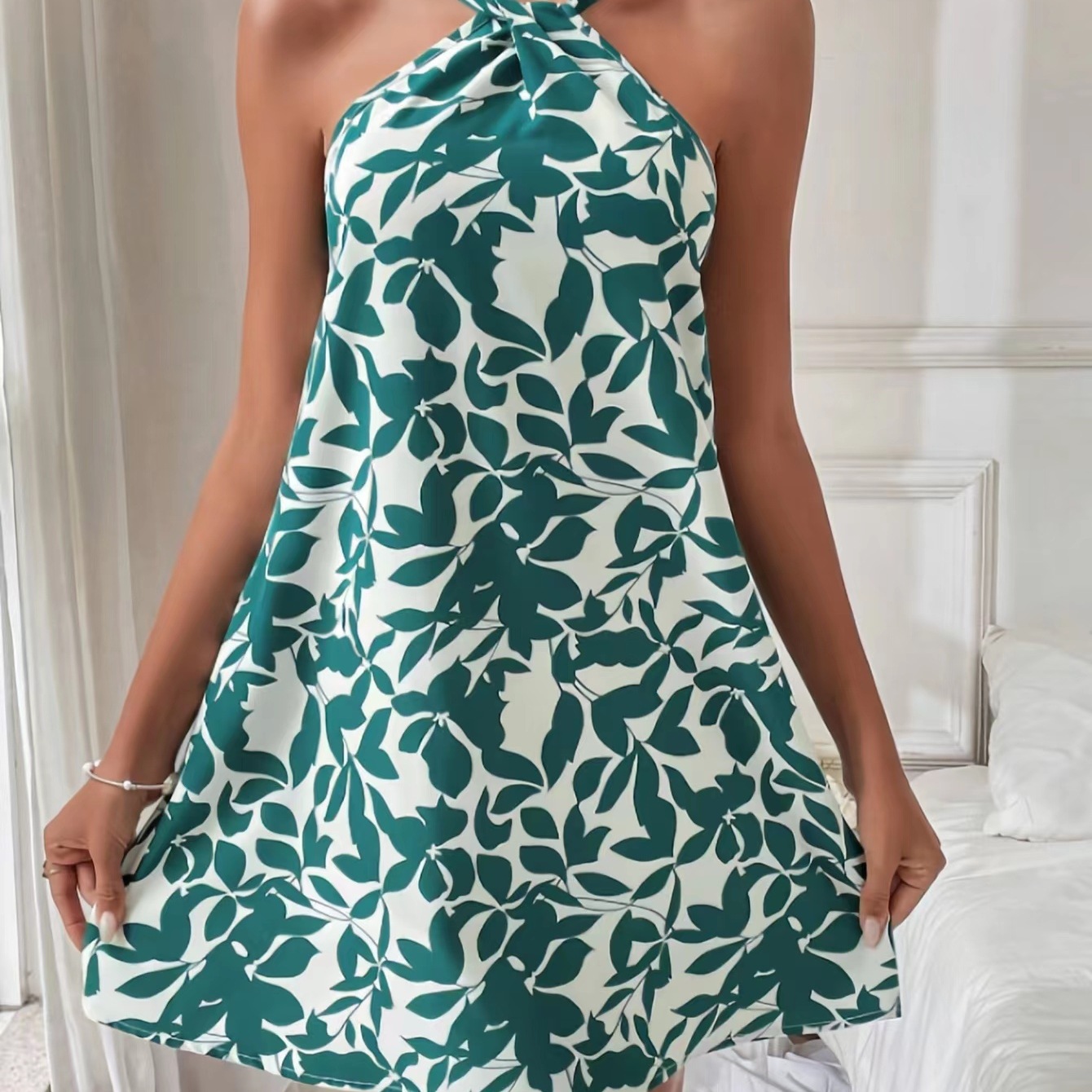 Women's Halterneck Printed Skirt Sleeveless Dress