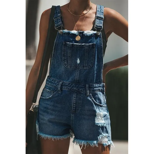 European And American Ladies Casual Suspender Trousers Navy Blue - Shop at LoveMi