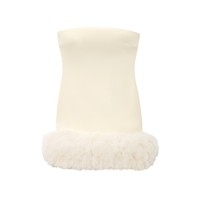 Puffy Hem Silk Net Short Dress - Shop at LoveMi