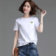 Women's Stylish Loose Round Neck Short Sleeve T-shirt Top - 1722 White - View 1