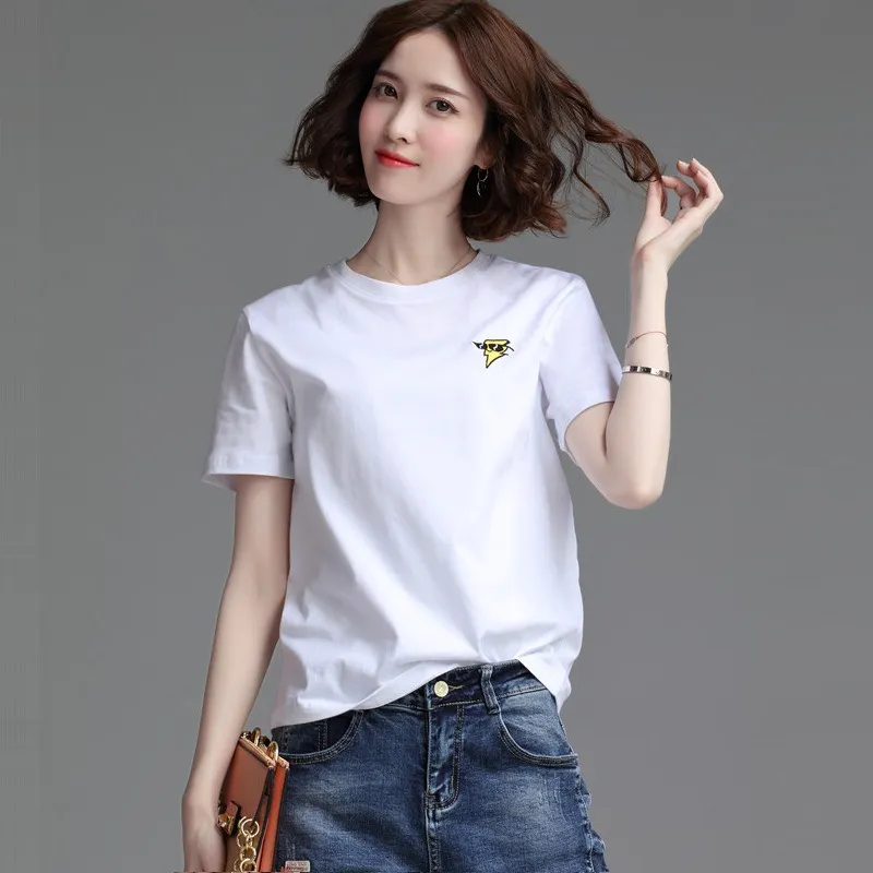 Women's Stylish Loose Round Neck Short Sleeve T-shirt Top - 1722 White