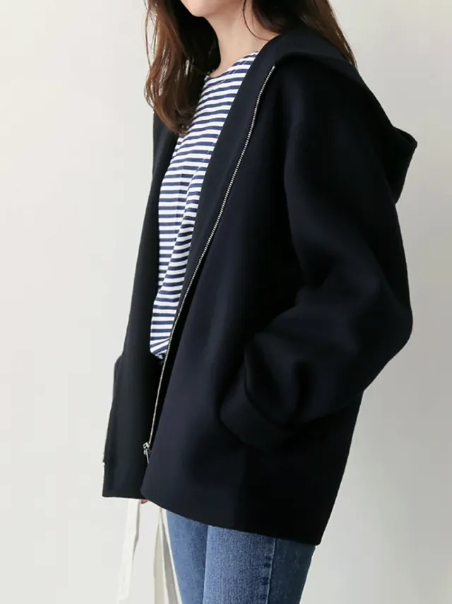 Autumn And Winter Korean Style Hooded Woolen Coat Women Black - Shop at LoveMi